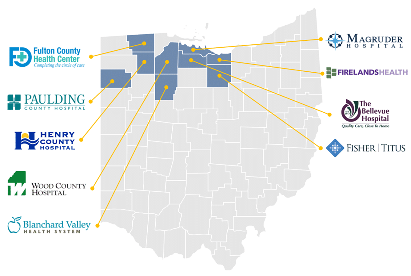 Ohio Map With Hospital Logos